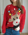 Reindeer Round Neck Long Sleeve Sweater