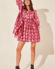 Floral Tie Neck Lantern Sleeve Dress