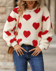 Fuzzy Heart Dropped Shoulder Sweatshirt