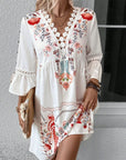 Gray Lace Detail Printed Three-Quarter Sleeve Dress