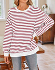 Lovelet Striped Round Neck Long Sleeve Sweatshirt