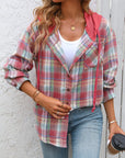 Plaid Long Sleeve Hooded Jacket