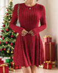 Ribbed Round Neck Long Sleeve Dress