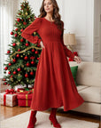 Ribbed Round Neck Long Sleeve Dress