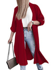 Slit Open Front Roll-Tab Sleeve Trench Coat