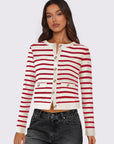 Striped Round Neck Button Up Long Sleeve Cardigan