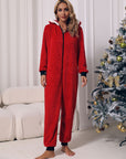 Zip Front Long Sleeve Hooded Teddy Lounge Jumpsuit