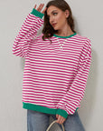 Gray Contrast Striped Long Sleeve Sweatshirt