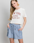 Light Gray Cotton Bleu by Nu Label Yarn Dye Striped Shorts