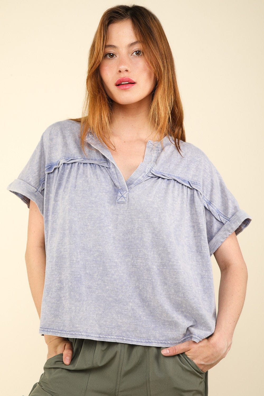 Light Gray VERY J Nochted Short Sleeve Washed T-Shirt