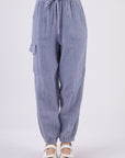 Light Gray VERY J Washed Woven Crinkle Gauze Drawstring Cargo Pants