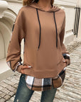 Devine Drawstring Plaid Long Sleeve Hoodie