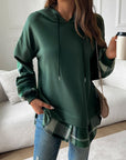 Devine Drawstring Plaid Long Sleeve Hoodie