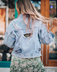 Dark Olive Green Distressed Drop Shoulder Denim Jacket