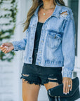 Gray Distressed Fringe Denim Jacket