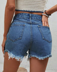 Dark Slate Gray Distressed Raw Hem Denim Shorts