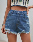 Dark Gray Distressed Raw Hem Denim Shorts