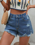 Rosy Brown Distressed Raw Hem Denim Shorts