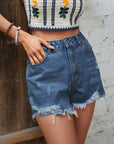 Dark Slate Gray Distressed Raw Hem Denim Shorts