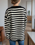 Distressed Striped Round Neck Long Sleeve Sweater