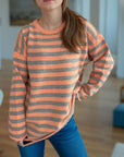 Distressed Striped Round Neck Long Sleeve Sweater