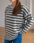 Distressed Striped Round Neck Long Sleeve Sweater