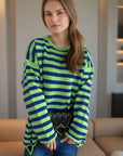 Distressed Striped Round Neck Long Sleeve Sweater