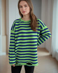 Distressed Striped Round Neck Long Sleeve Sweater