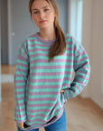 Distressed Striped Round Neck Long Sleeve Sweater