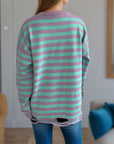 Distressed Striped Round Neck Long Sleeve Sweater