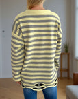 Distressed Striped Round Neck Long Sleeve Sweater