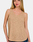 Tan Zenana V-Neck Curved Hem Tank