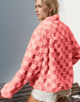 Double Take Checkered Long Sleeve Fuzzy Jacket