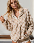 Double Take Checkered Long Sleeve Fuzzy Jacket