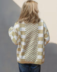 Double Take Checkered Open Front Dropped Shoulder Cardigan