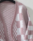 Double Take Checkered Open Front Dropped Shoulder Cardigan