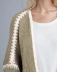 Double Take Contrast Open Front Dropped Shoulder Cardigan