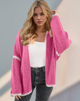 Double Take Contrast Open Front Dropped Shoulder Cardigan