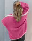 Double Take Contrast Open Front Dropped Shoulder Cardigan