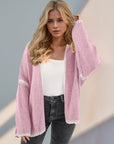 Double Take Contrast Open Front Dropped Shoulder Cardigan