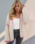 Double Take Contrast Open Front Dropped Shoulder Cardigan