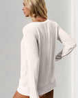 Double Take Corded Rib Thumbhole Cuff Round Neck T-Shirt