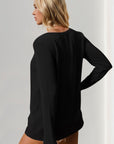 Double Take Corded Rib Thumbhole Cuff Round Neck T-Shirt