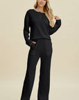 Double Take Full Size Cable-Knit Long Sleeve Top and Pants Set