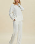 Double Take Full Size Cable-Knit Long Sleeve Top and Pants Set