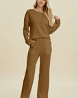 Double Take Full Size Cable-Knit Long Sleeve Top and Pants Set