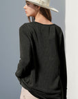 Double Take Full Size Notched Thumbhole Long Sleeve T-Shirt