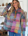 Double Take Full Size Plaid Dropped Shoulder Hoodie