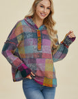 Double Take Full Size Plaid Dropped Shoulder Hoodie