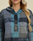 Double Take Full Size Plaid Dropped Shoulder Hoodie